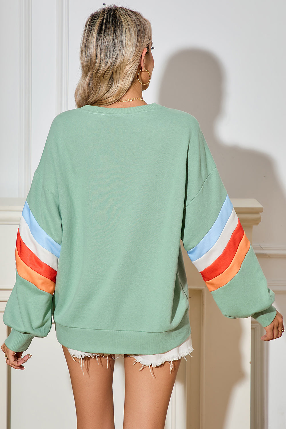 Colorblock Drop Sleeve Loose Sweatshirt