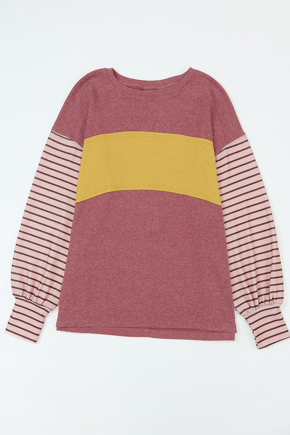 Colorblock Striped Bishop Sleeve Top with Side Slits