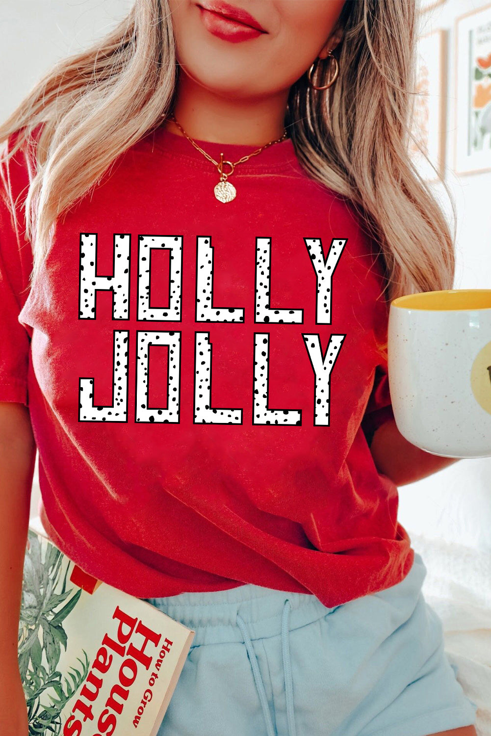 Red HOLLY JOLLY Letter Graphic Crew Neck T Shirt