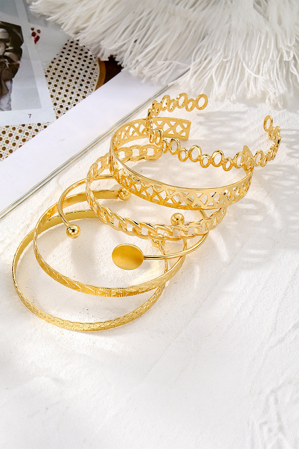 Gold Multi Layered Opening Plated Bangle Set