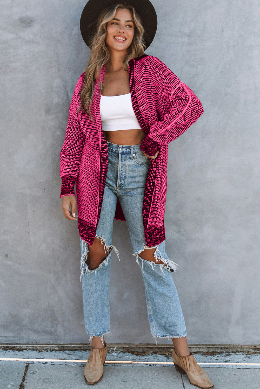 Contrast Trim Casual Knit Cardigan