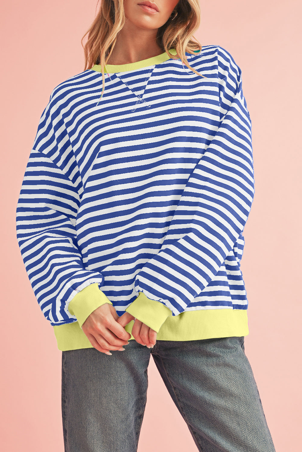 Red Stripe Contrast Edge Oversized Pullover