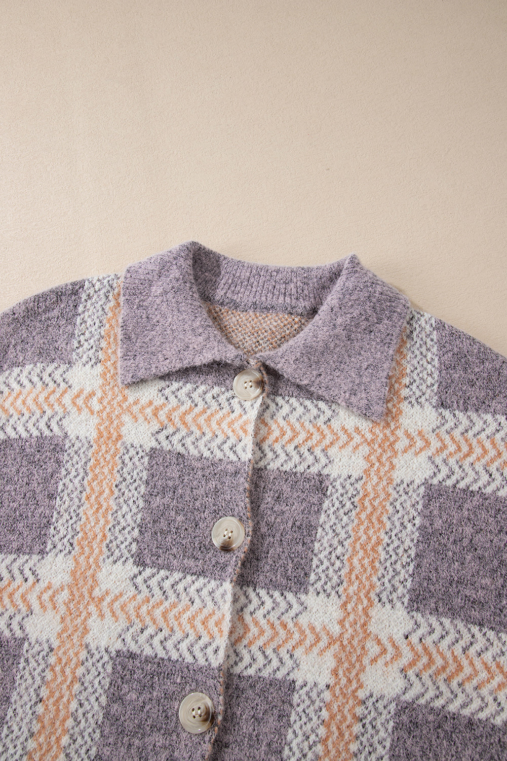 Light Blue Plaid Collared Button Up Fuzzy Cardigan