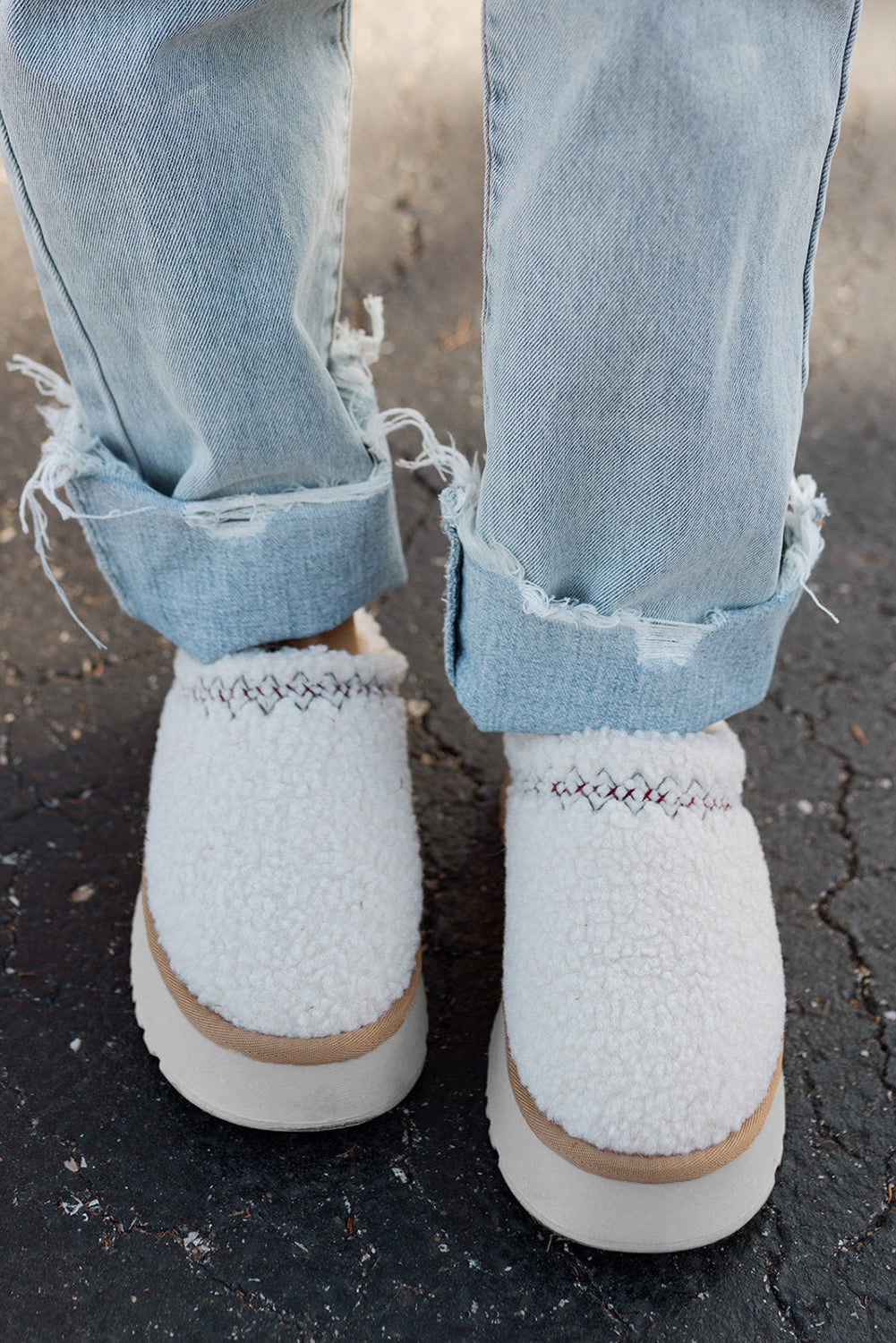 Oatmeal Suede Contrast Plush Thick Sole Slippers