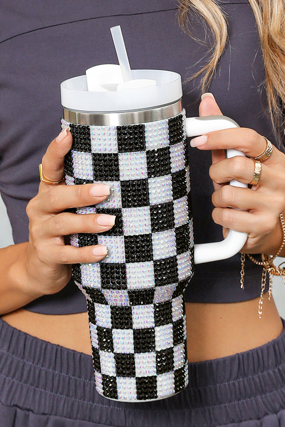 Ginger 40oz Rhinestone Checkered Tumbler Cup