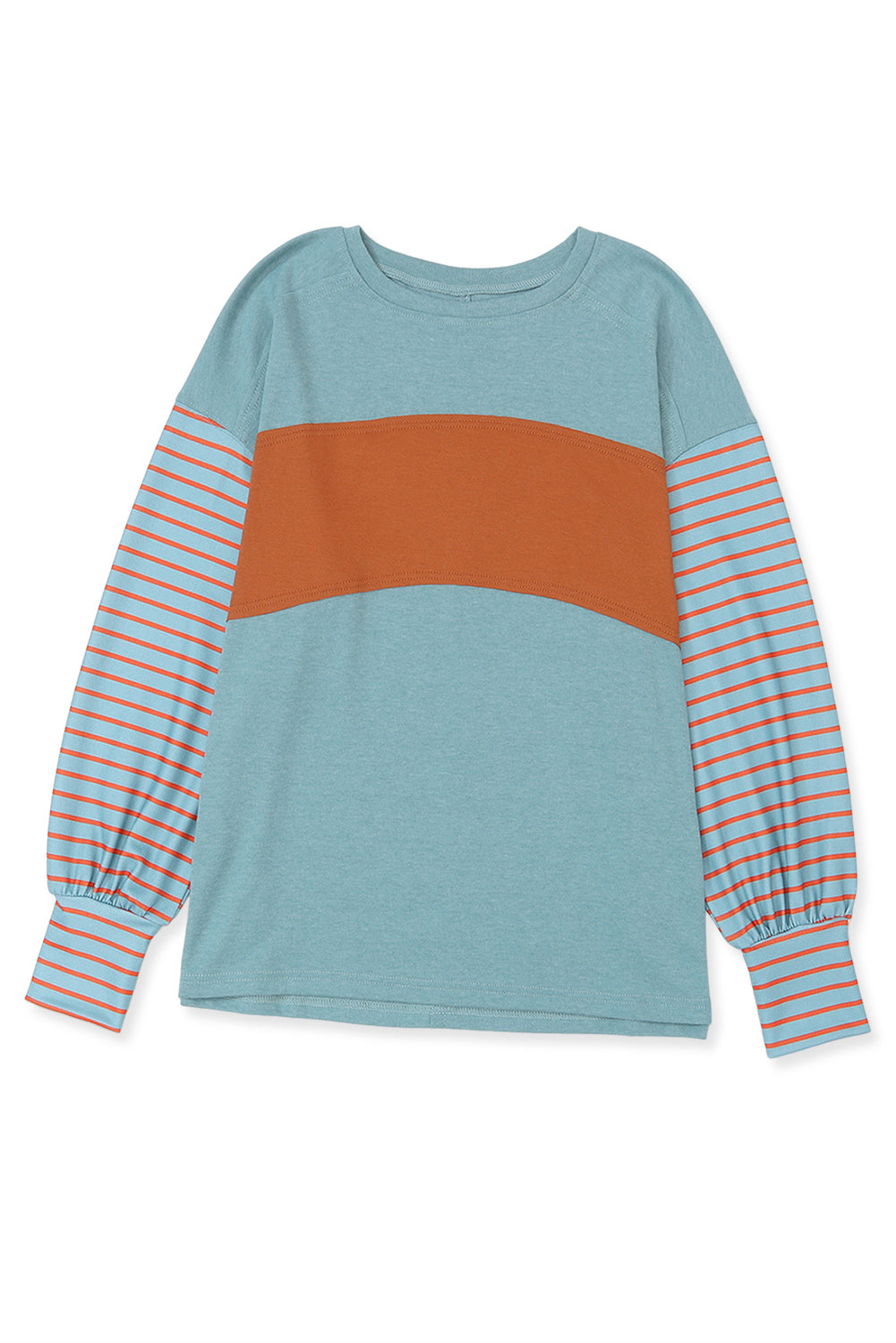 Colorblock Striped Bishop Sleeve Top with Side Slits