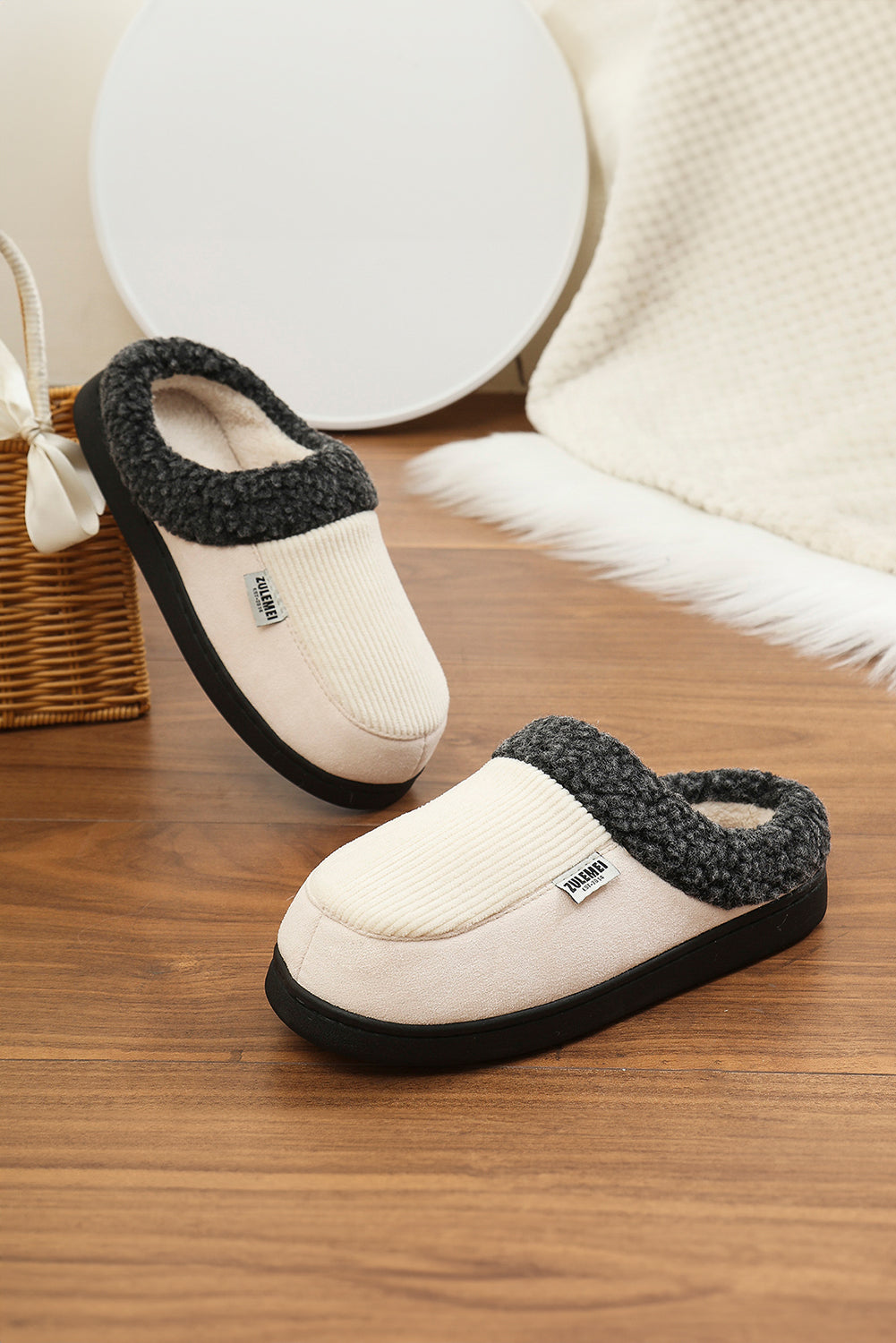 White Plush Lined Winter Warm Slippers