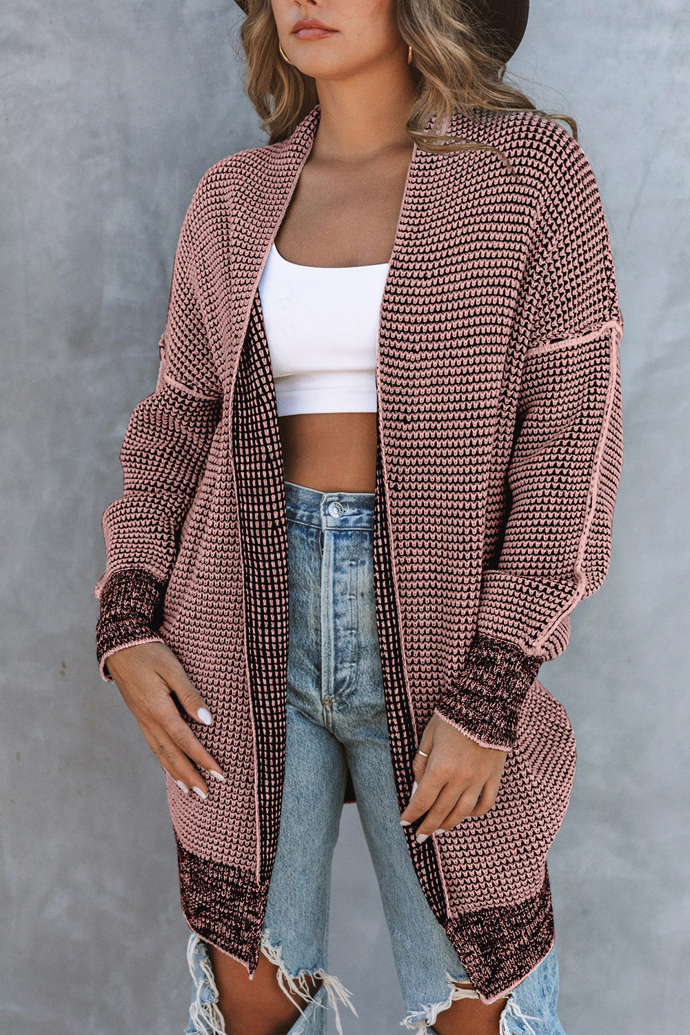 Contrast Trim Casual Knit Cardigan