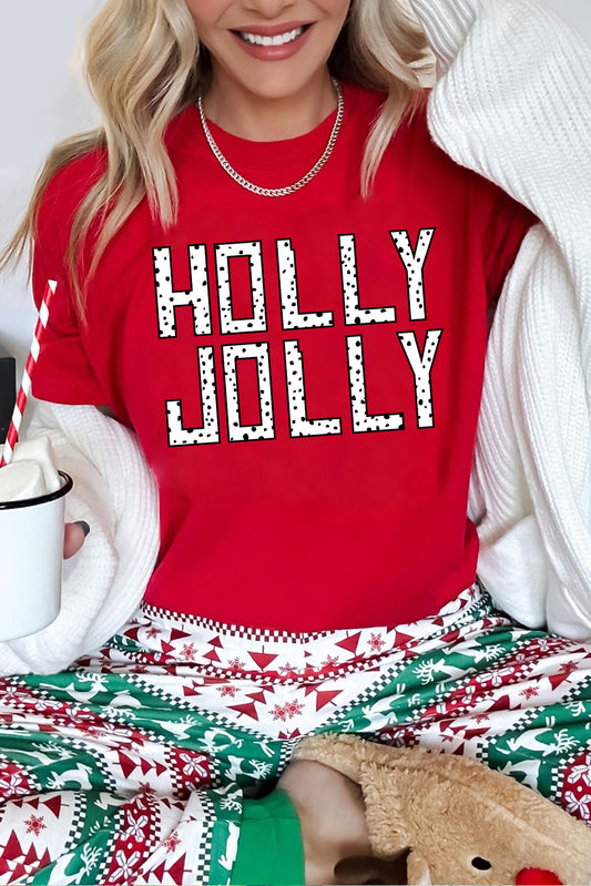 Red HOLLY JOLLY Letter Graphic Crew Neck T Shirt