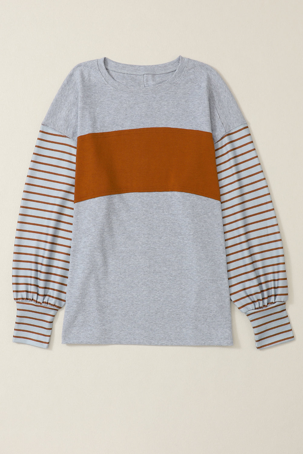 Colorblock Striped Bishop Sleeve Top with Side Slits