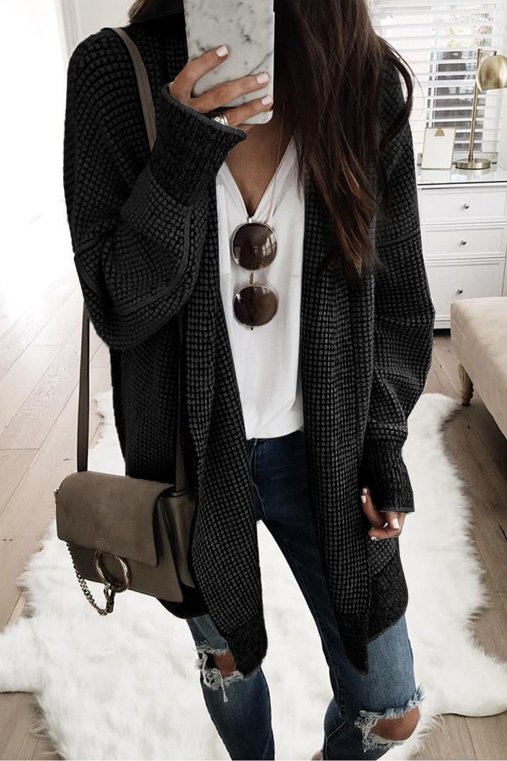 Contrast Trim Casual Knit Cardigan