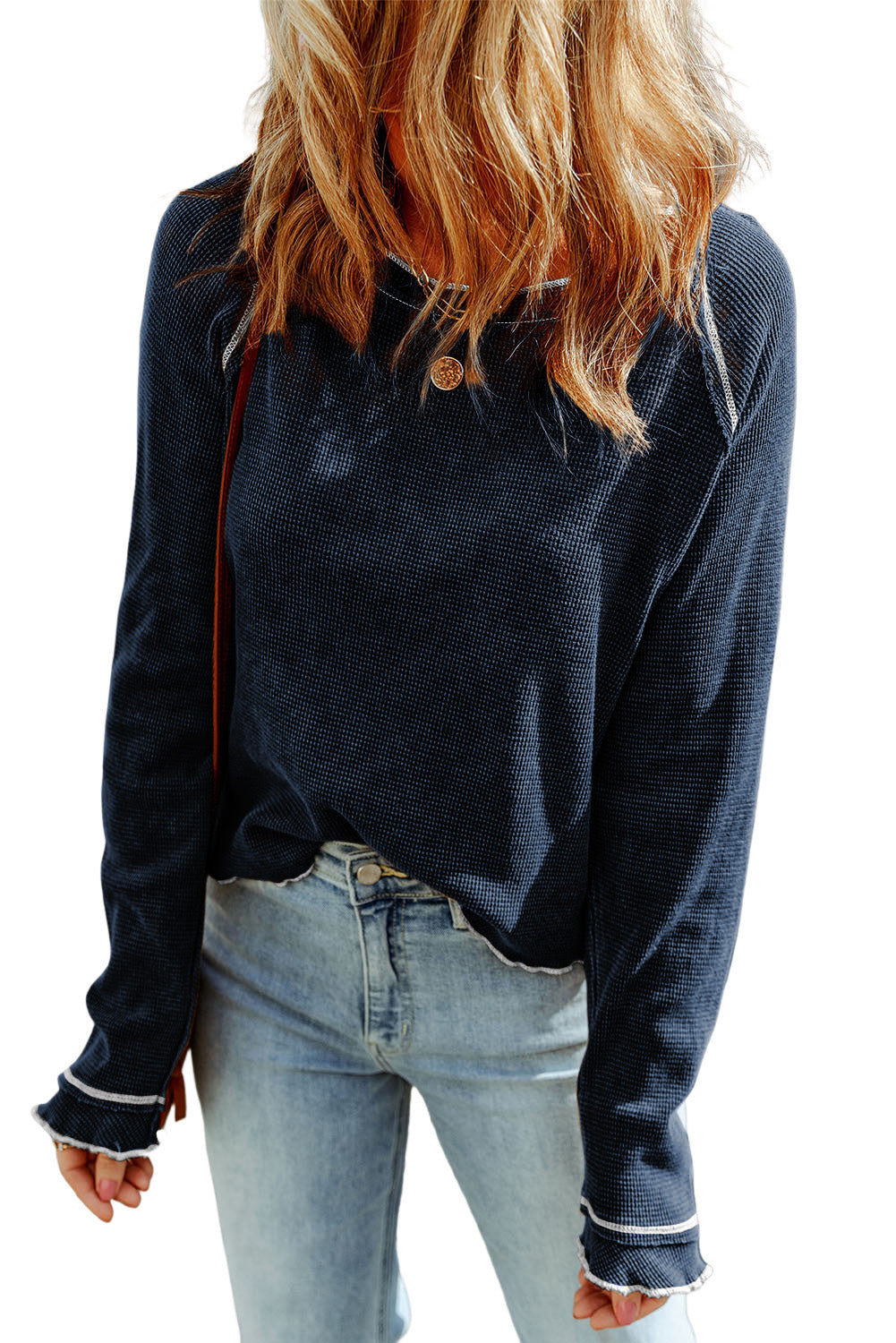 Textured Crewneck Long Sleeve Top