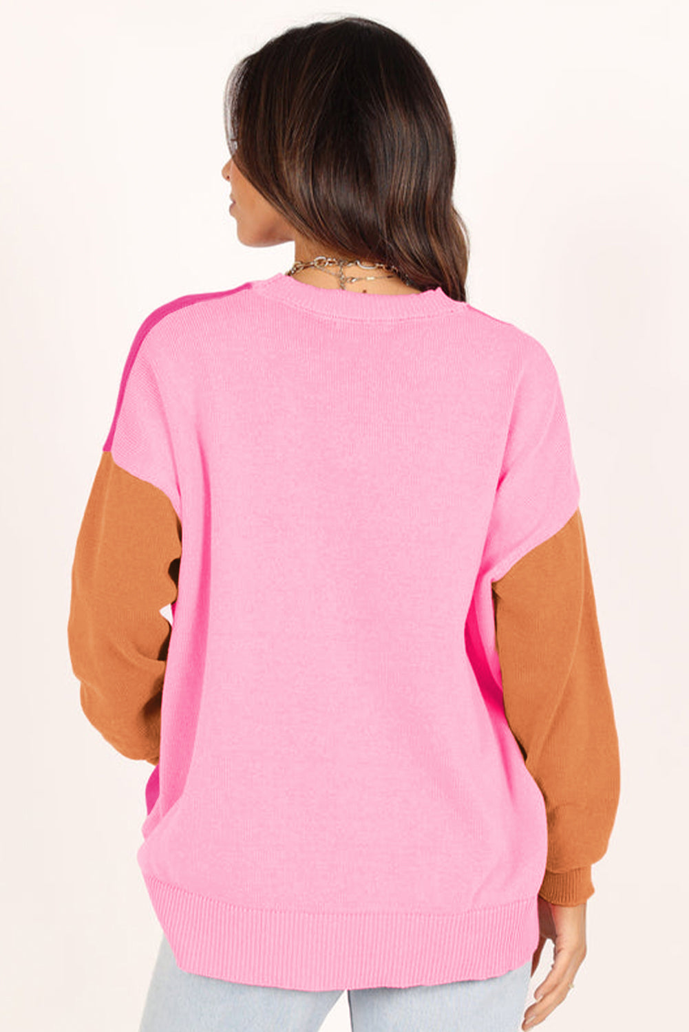 Bonbon Color Block Round Neck Loose Sweater