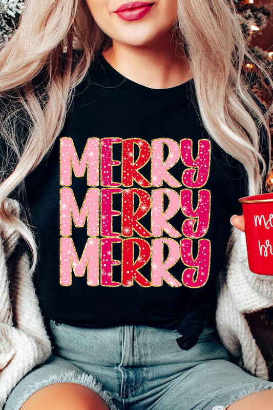 Black Christmas Fashion MERRY Letter Graphic T Shirt