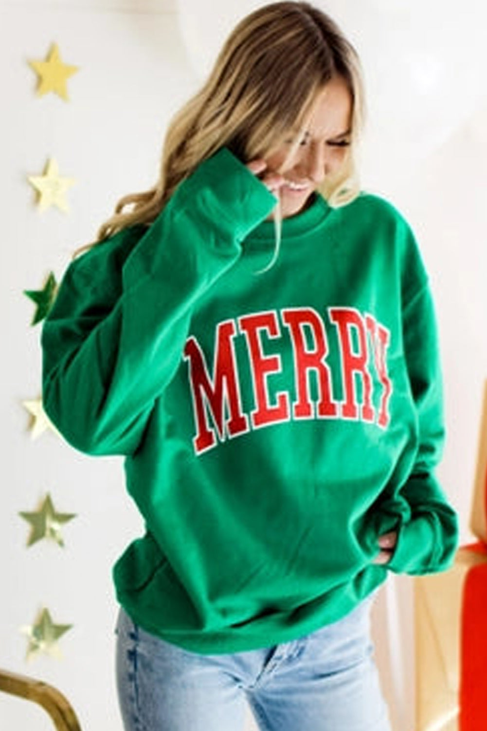 MERRY Print Drop Sleeve Pullover Sweatshirt