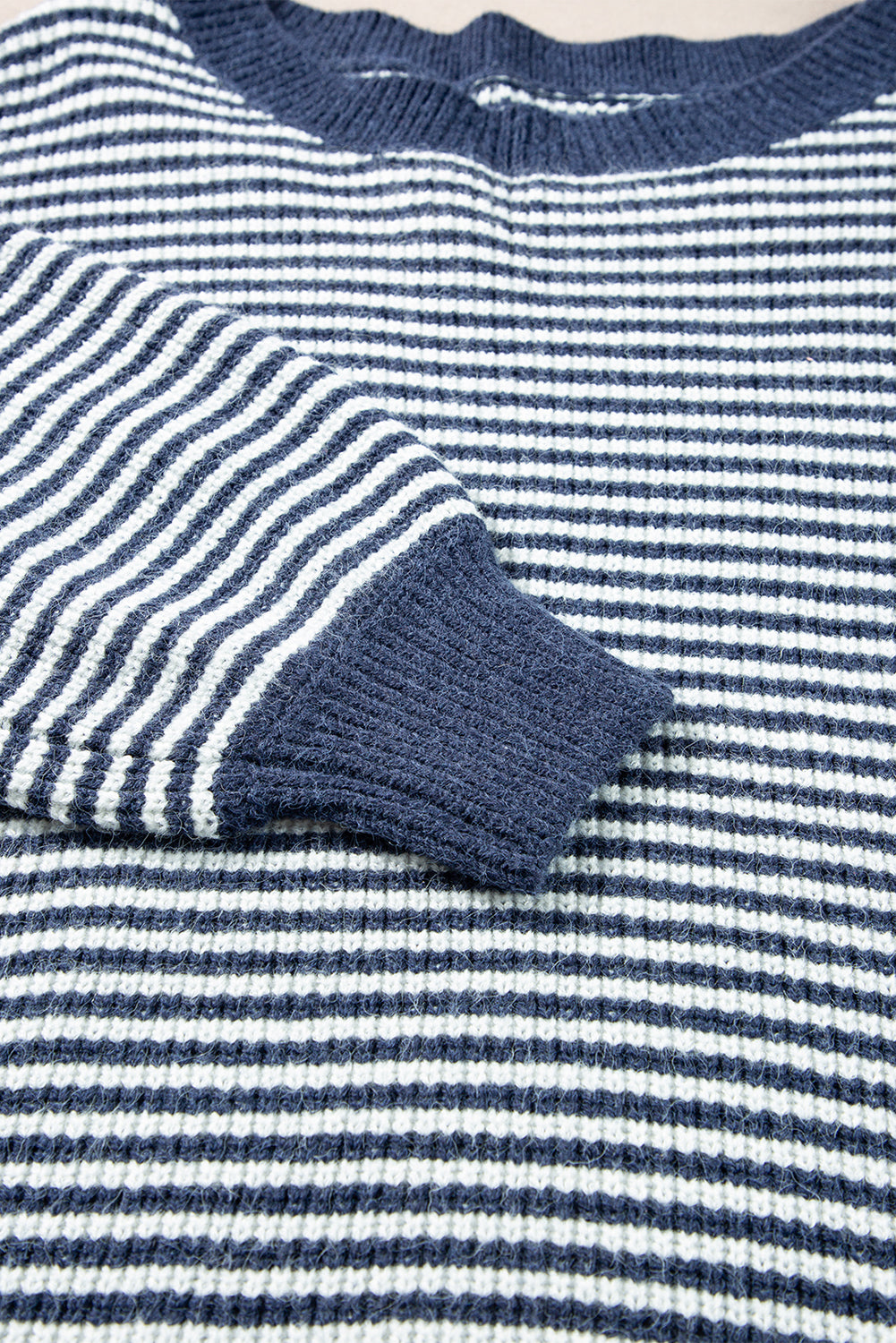 Sail Blue Striped Drop Shoulder Lantern Sleeve Sweater