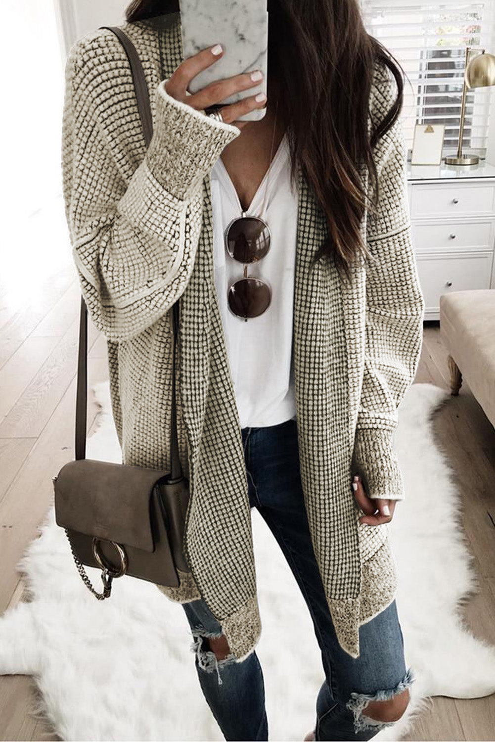 Contrast Trim Casual Knit Cardigan