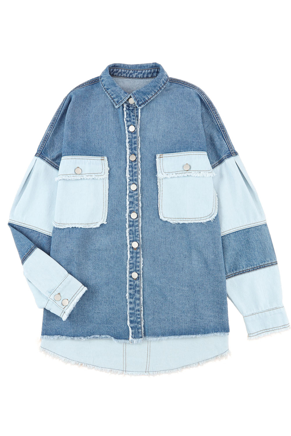 Patchwork Raw Hem Oversized Denim Shacket