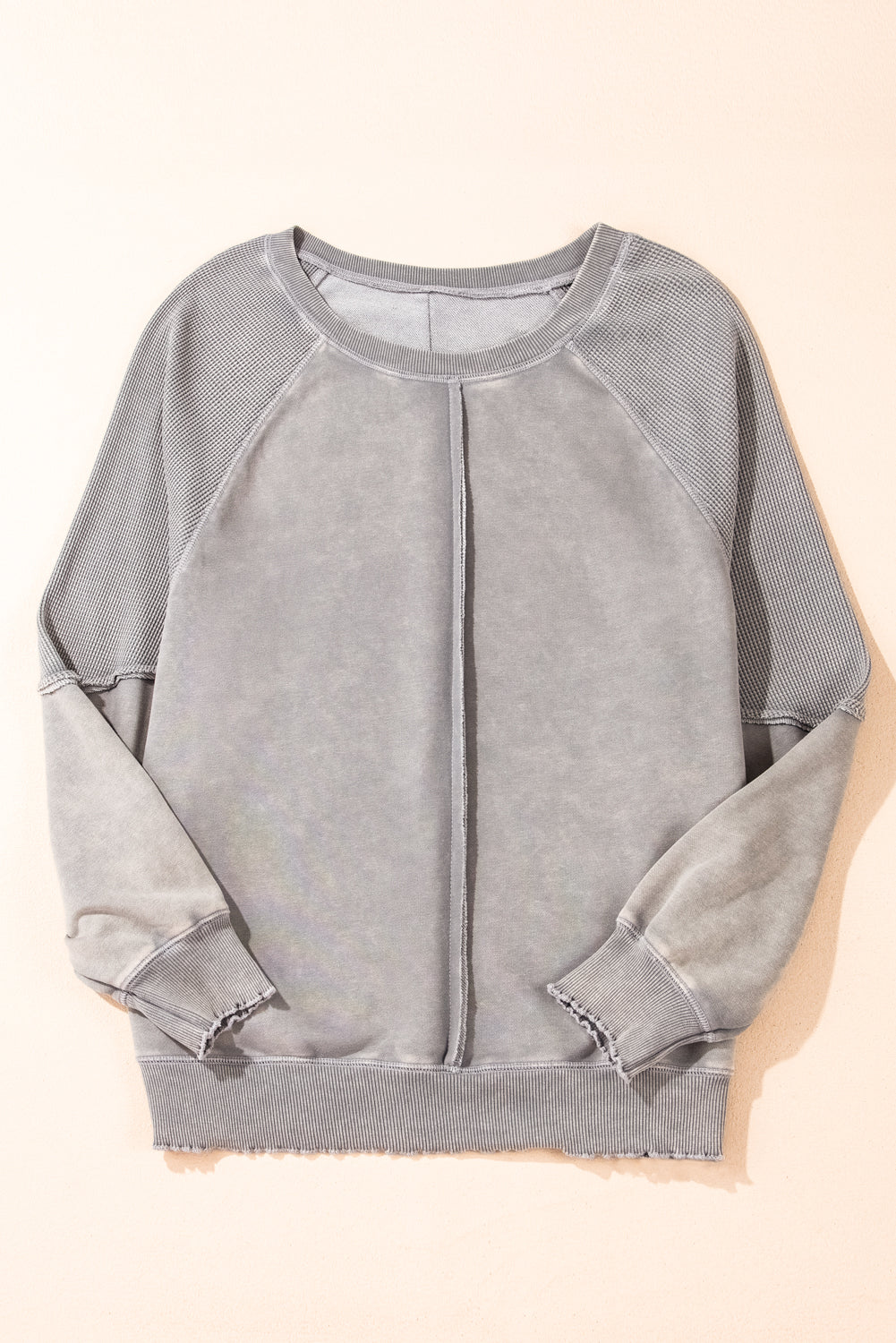 Light French Beige Patchwork Raglan Sleeve Exposed Seam Sweatshirt