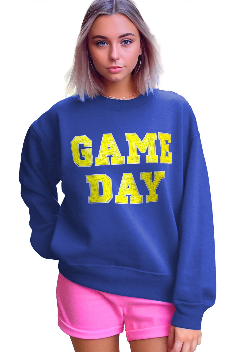 Dark Blue Sequin Game Day Graphic Sweatshirt