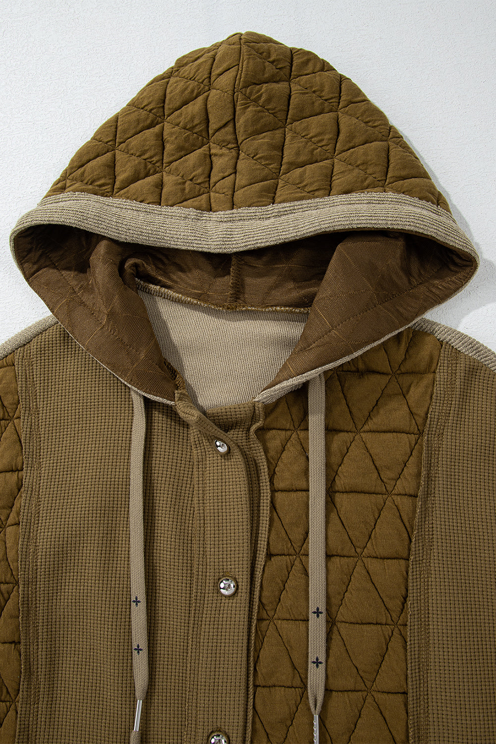 Light Blue Quilted Textured Patchwork Hooded Jacket