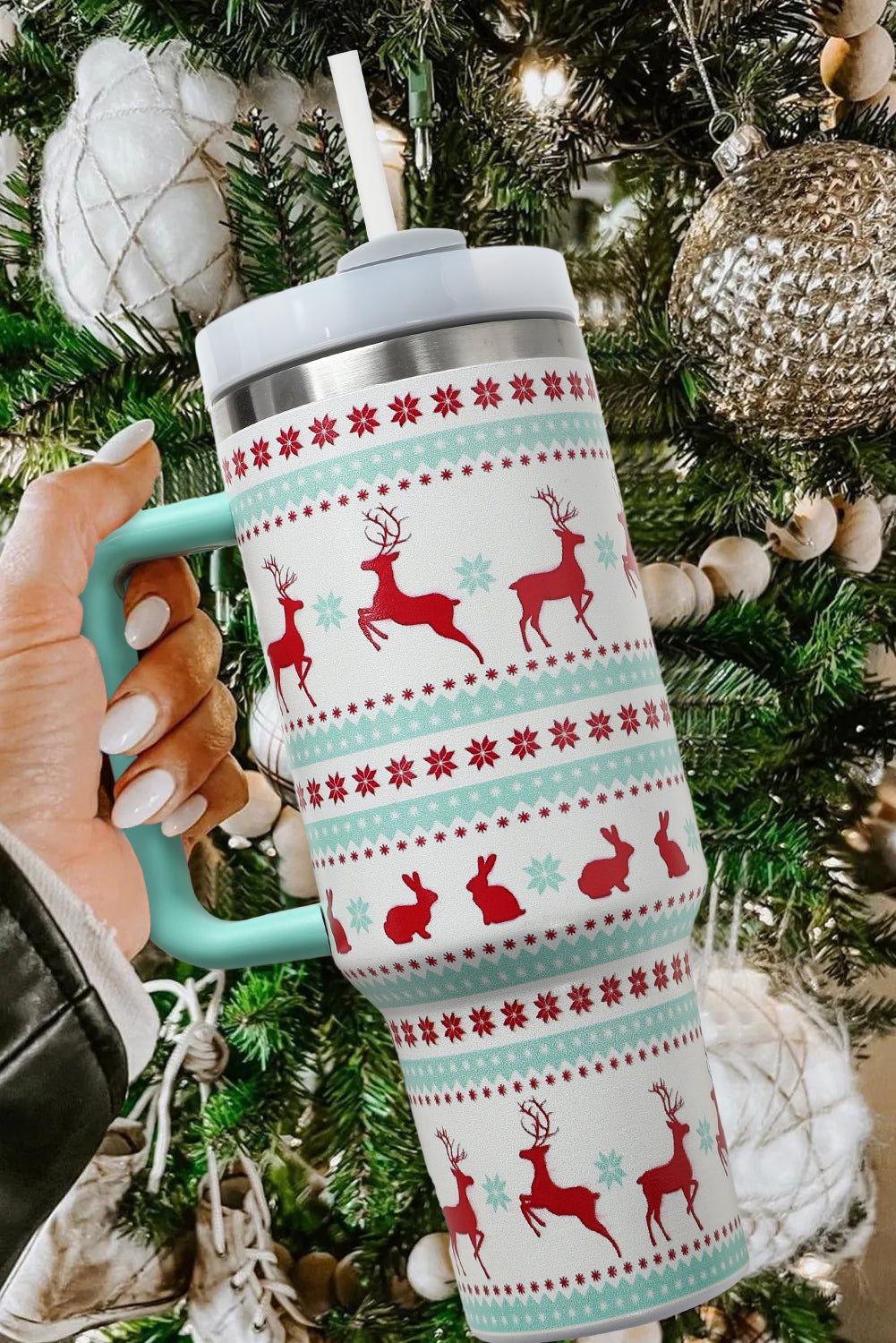 Reindeer Christmas Pattern Stainless Steel Tumbler