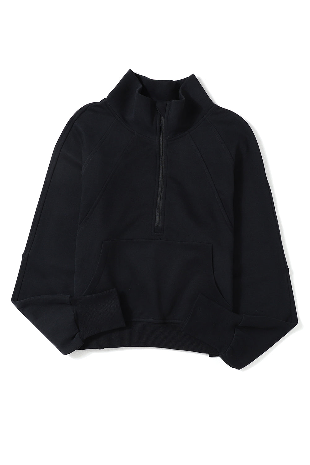 Zip Up Stand Collar Thumbhole Sleeve Sweatshirt