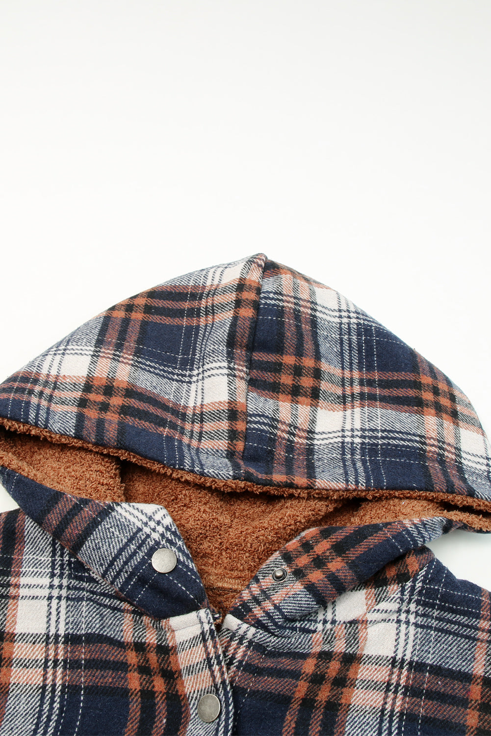 Snap Button Sherpa Lined Hooded Flannel Jacket