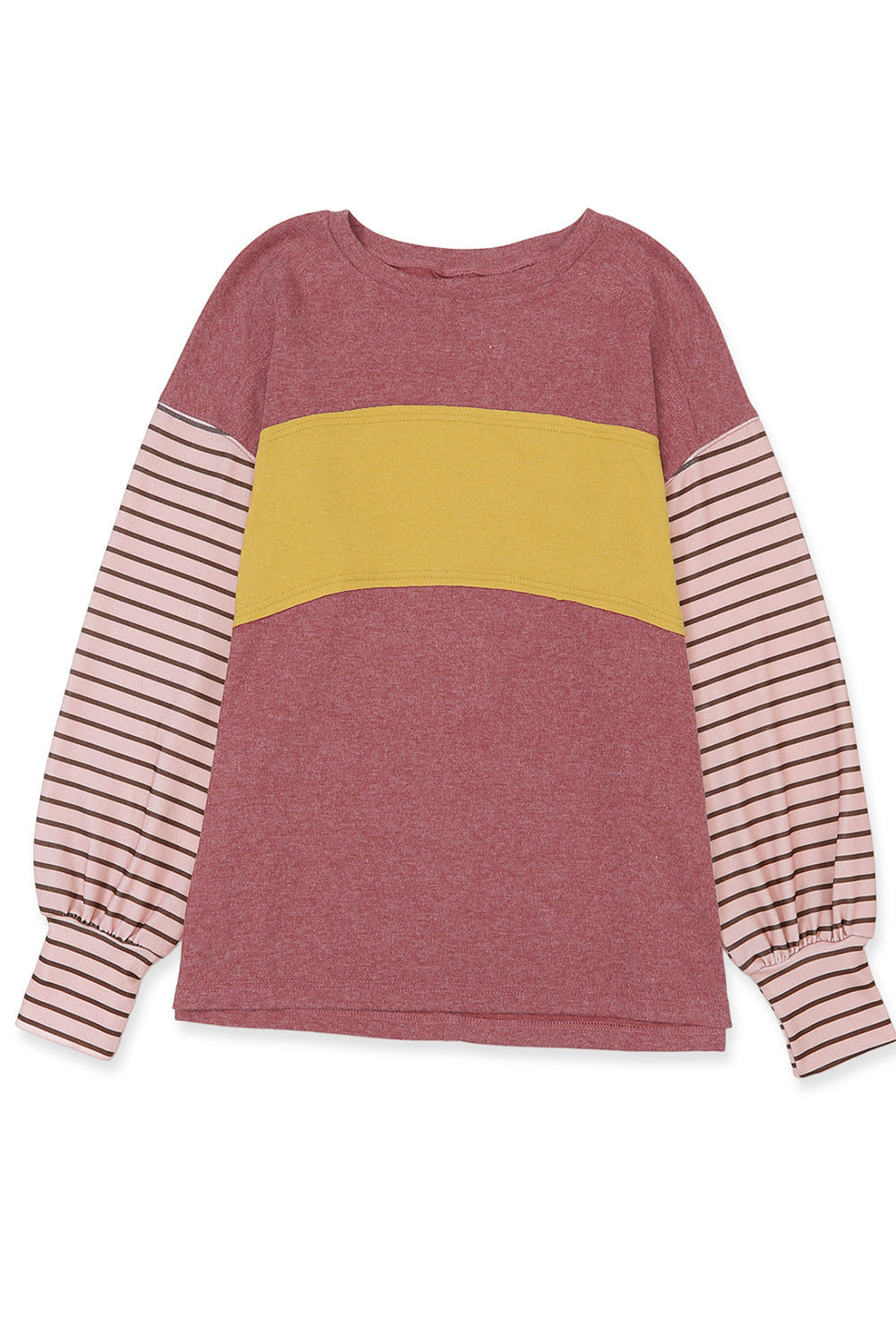 Colorblock Striped Bishop Sleeve Top with Side Slits