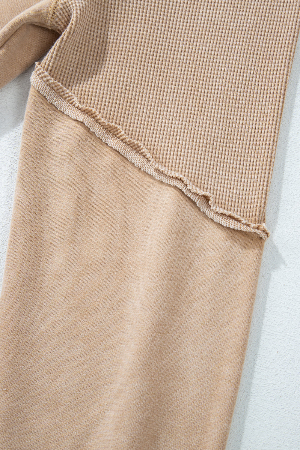 Light French Beige Patchwork Raglan Sleeve Exposed Seam Sweatshirt