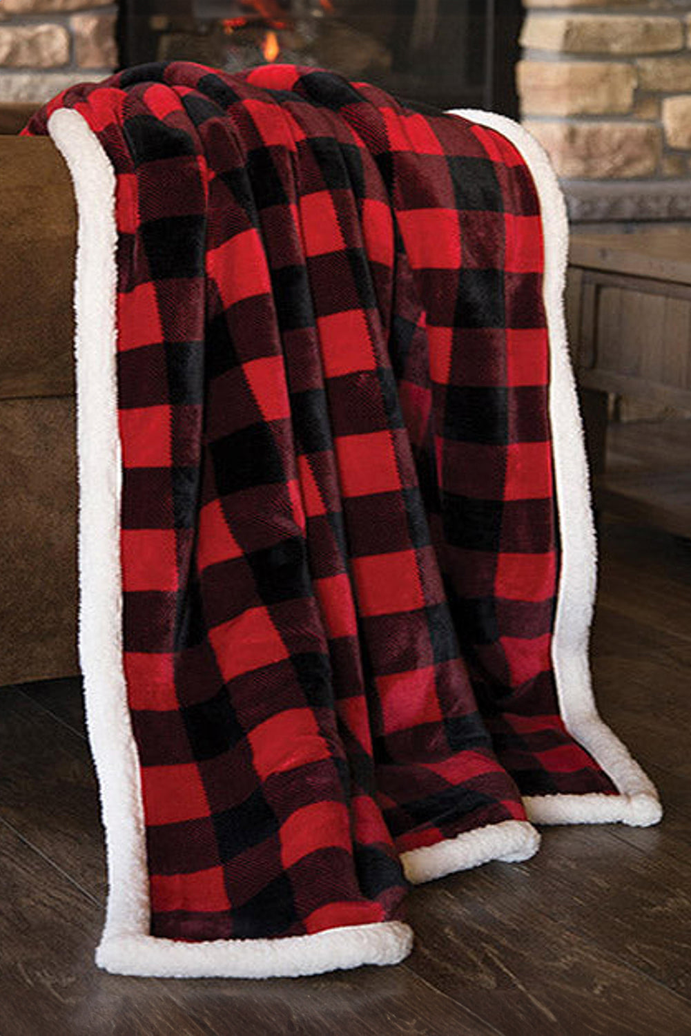 Red Buffalo Plaid Print Sherpa Large Throw Blanket