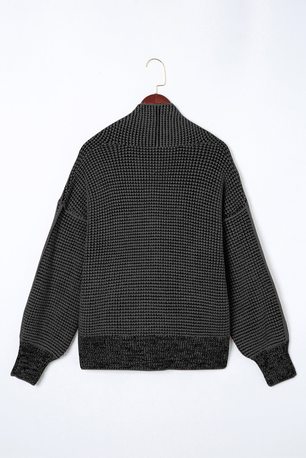 Black Chunky Knit Pockets Drop Sleeve Cardigan