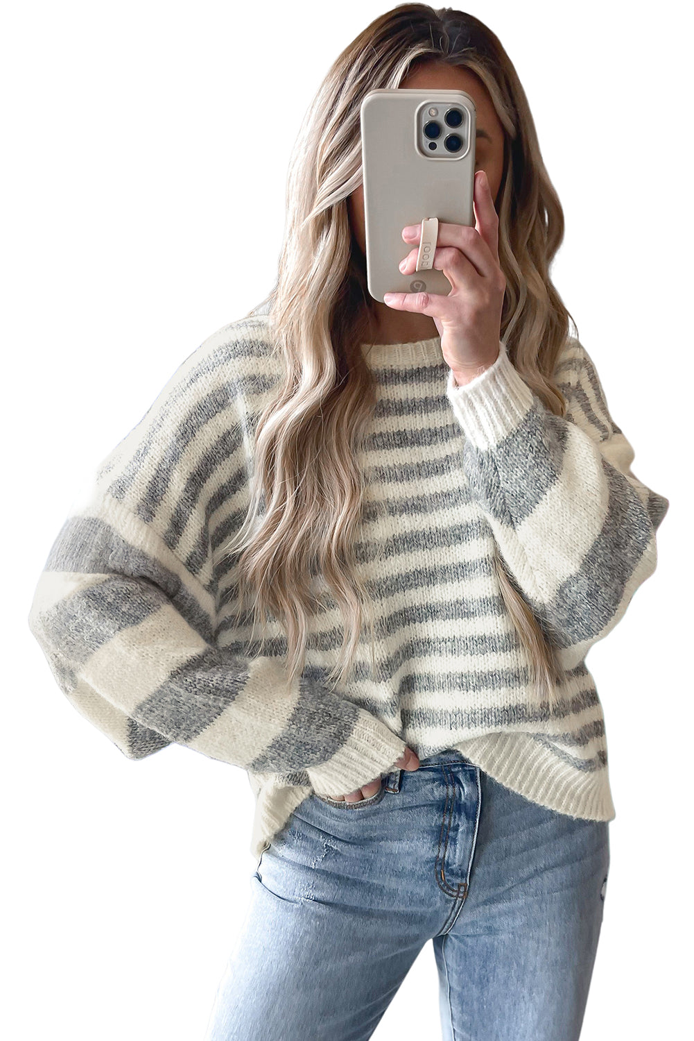 Stripe Drop Shoulder Crew Neck Sweater