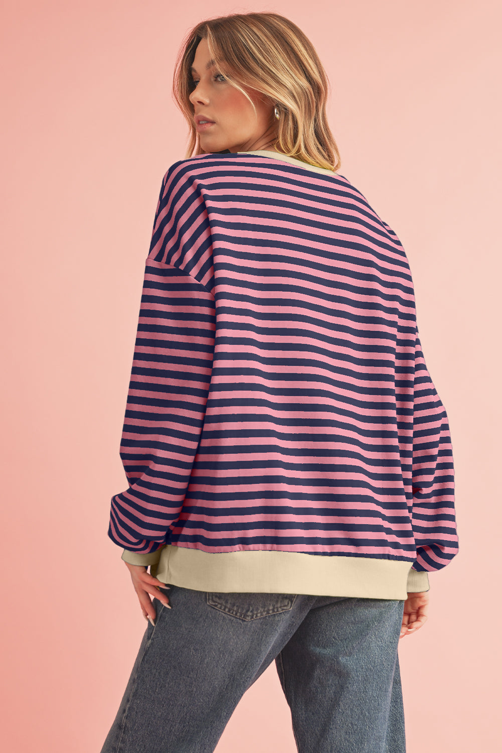 Red Stripe Contrast Edge Oversized Pullover