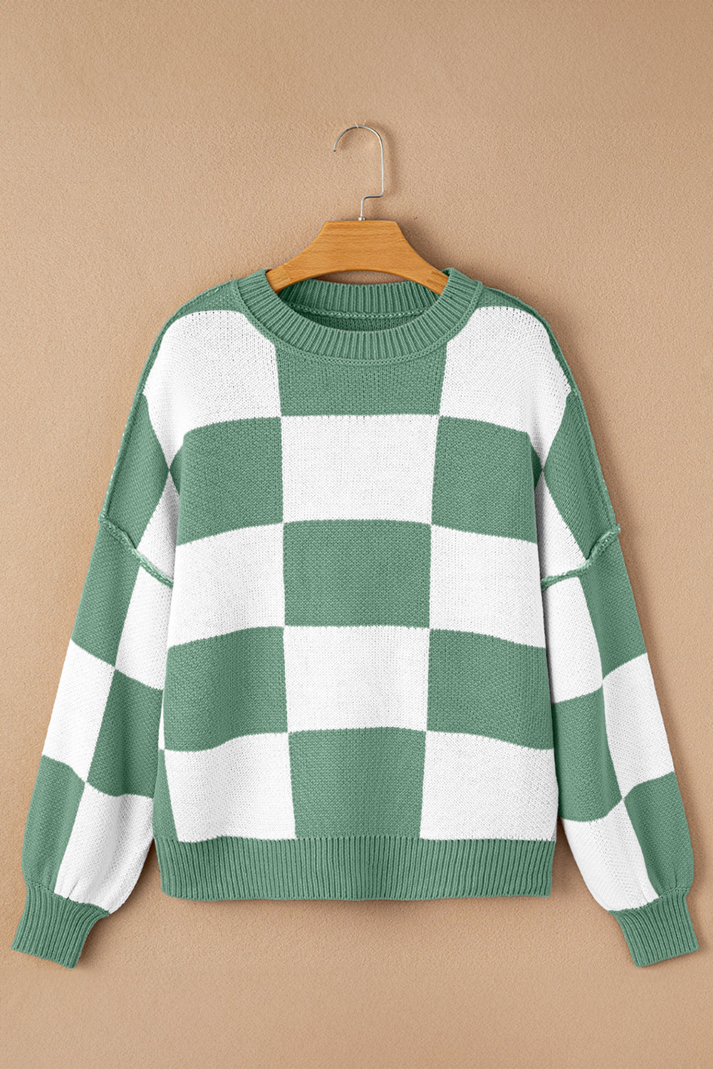 Checkered Bishop Sleeve Pullover Sweater