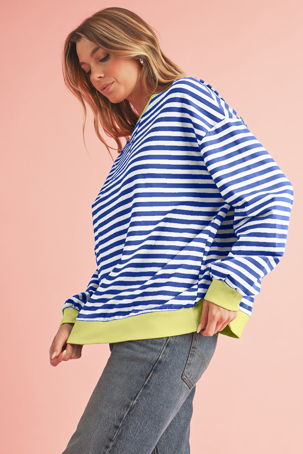 Red Stripe Contrast Edge Oversized Pullover