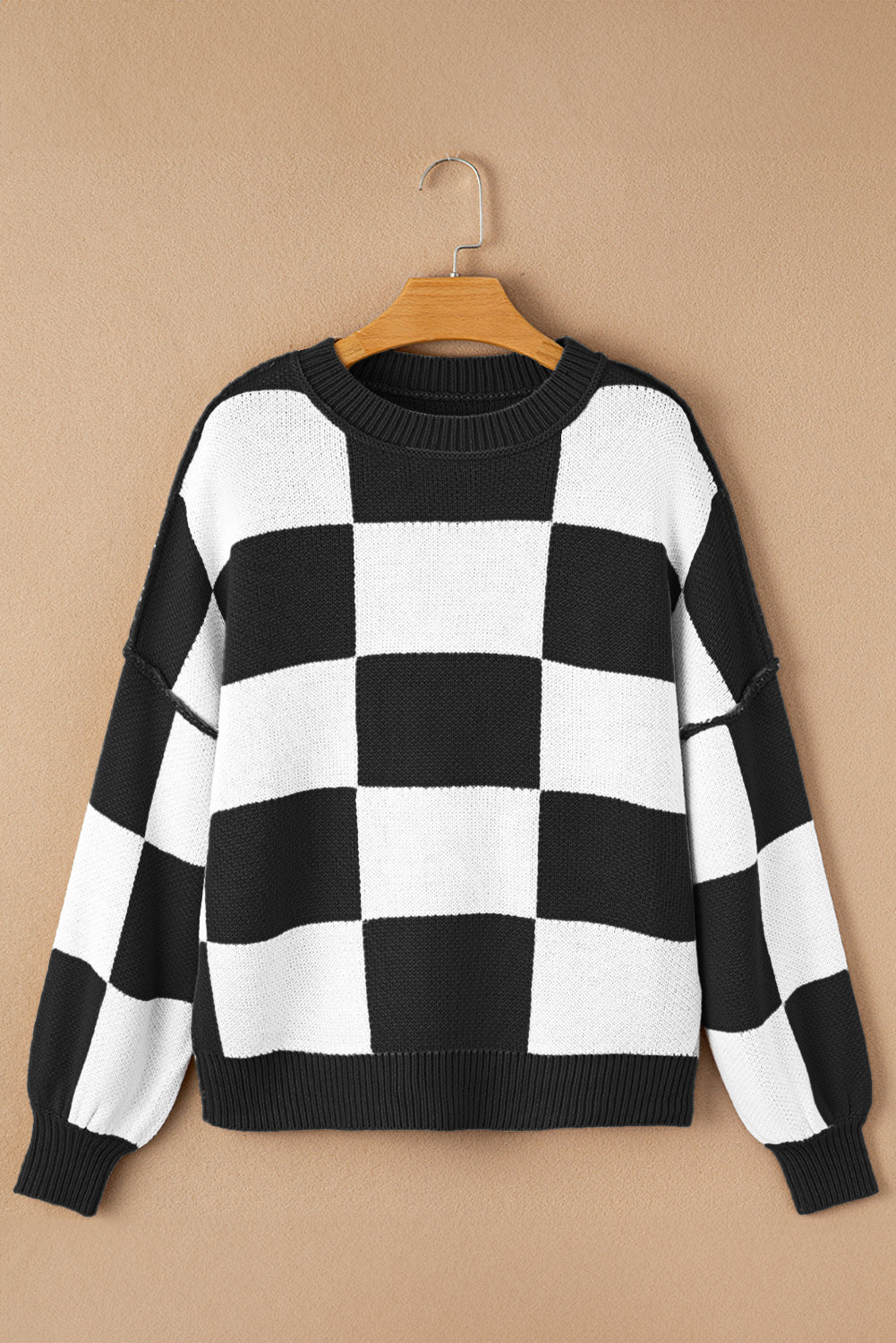 Checkered Bishop Sleeve Sweater