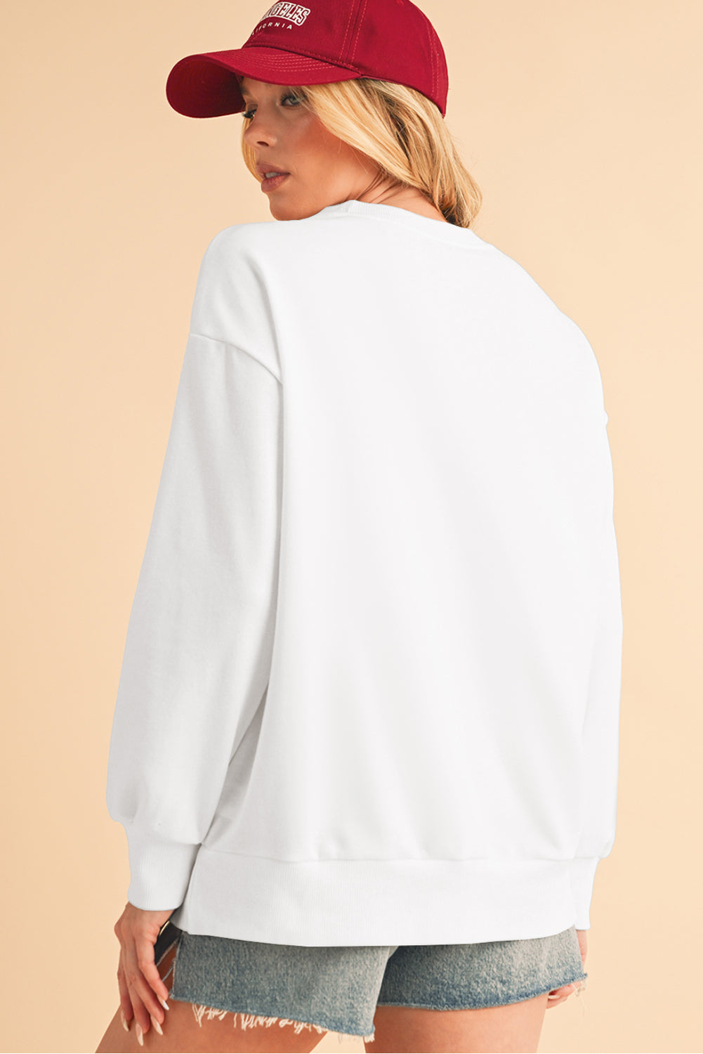 White Tinsel Game Day Drop Shoulder Sweatshirt