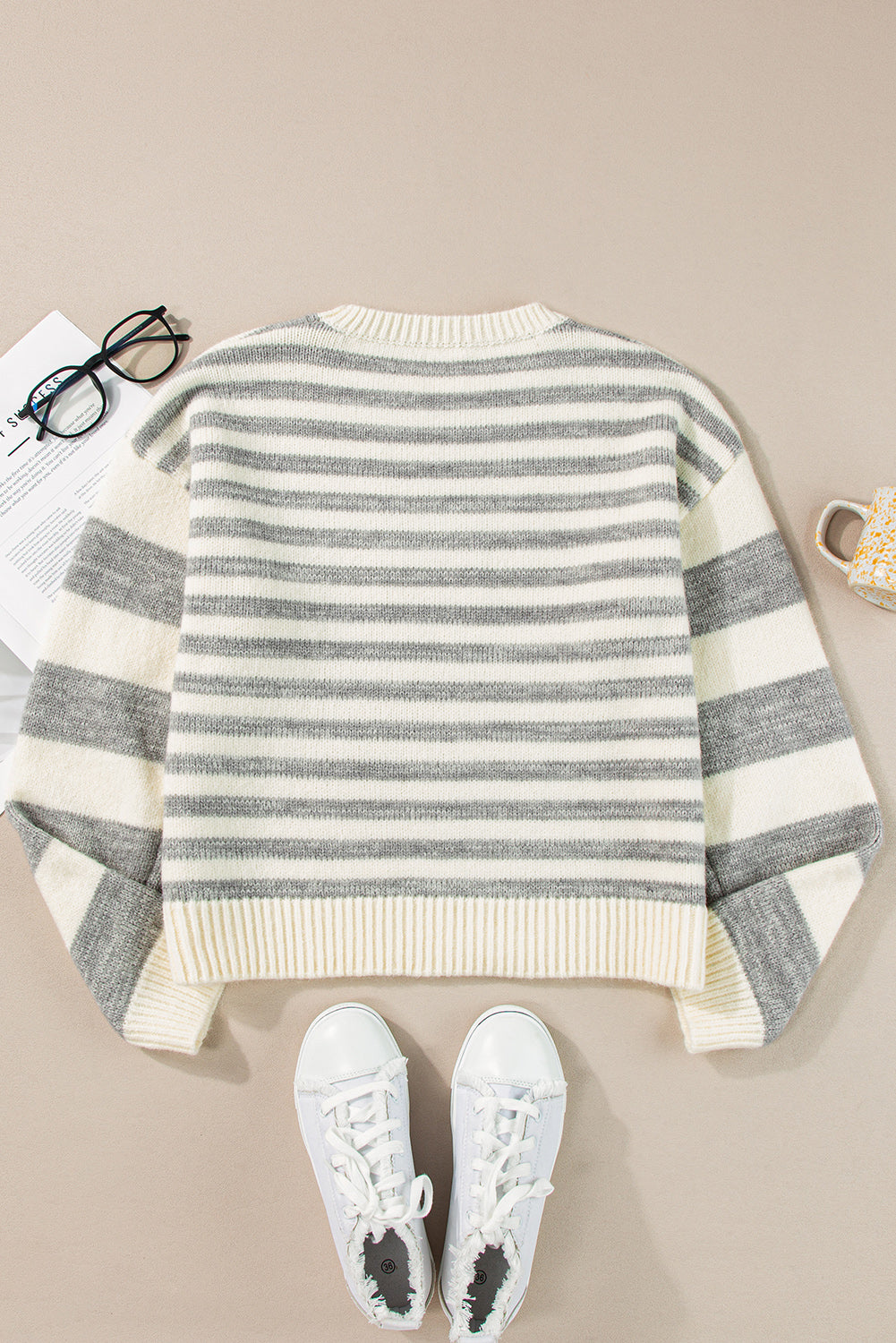 Stripe Drop Shoulder Crew Neck Sweater