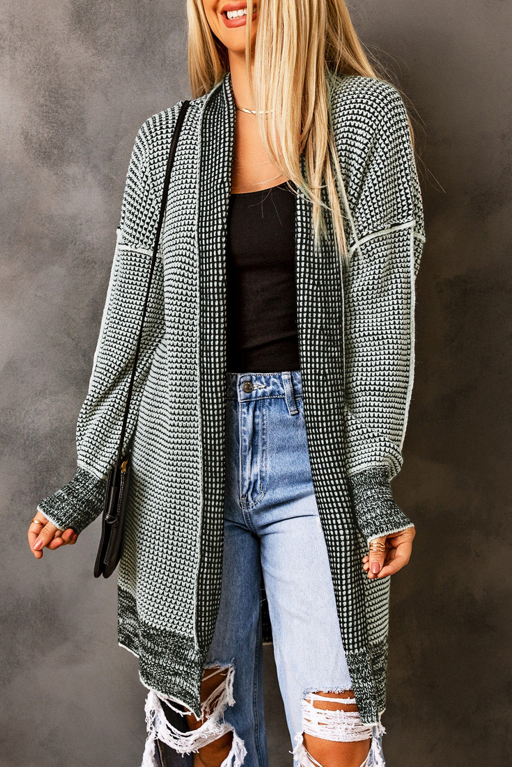 Contrast Trim Casual Knit Cardigan