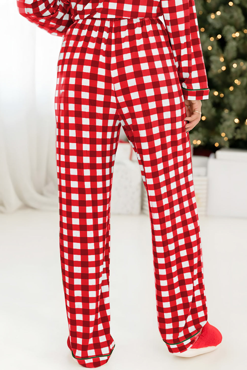 Plaid Print Shirt and Drawstring Pants Pajama Set