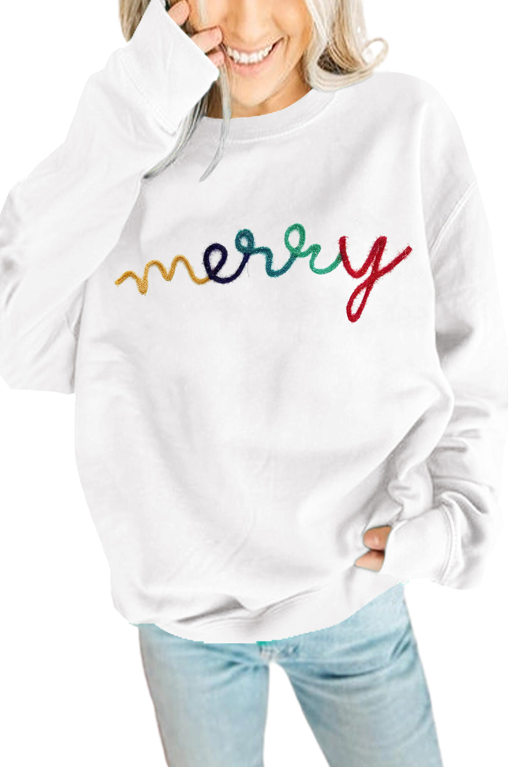 MERRY Print Drop Sleeve Pullover Sweatshirt