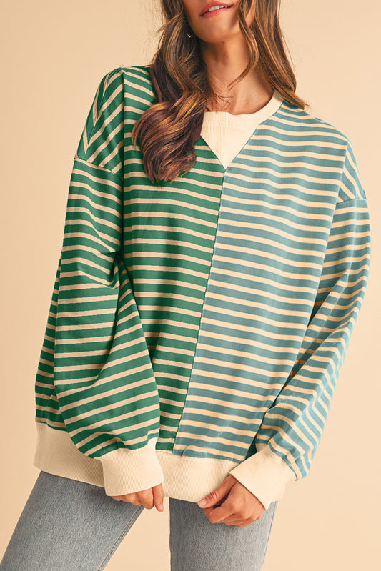 Stripe Colorblock Drop Shoulder Oversized Sweatshirt