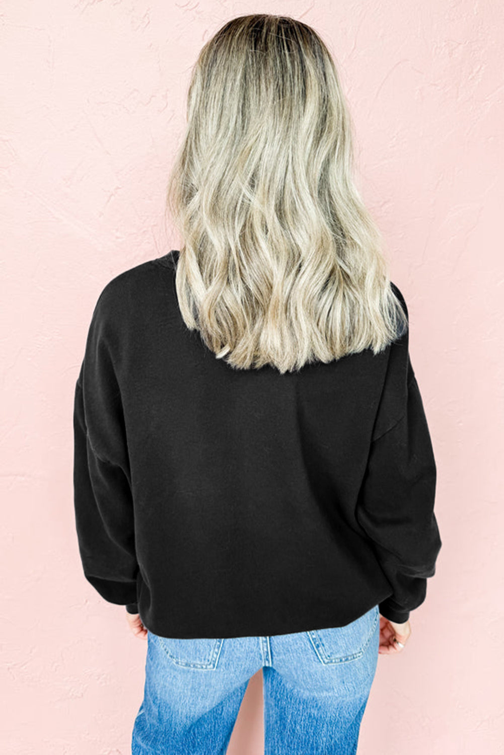 Black FA LA LA LA Print Round Neck Sweatshirt