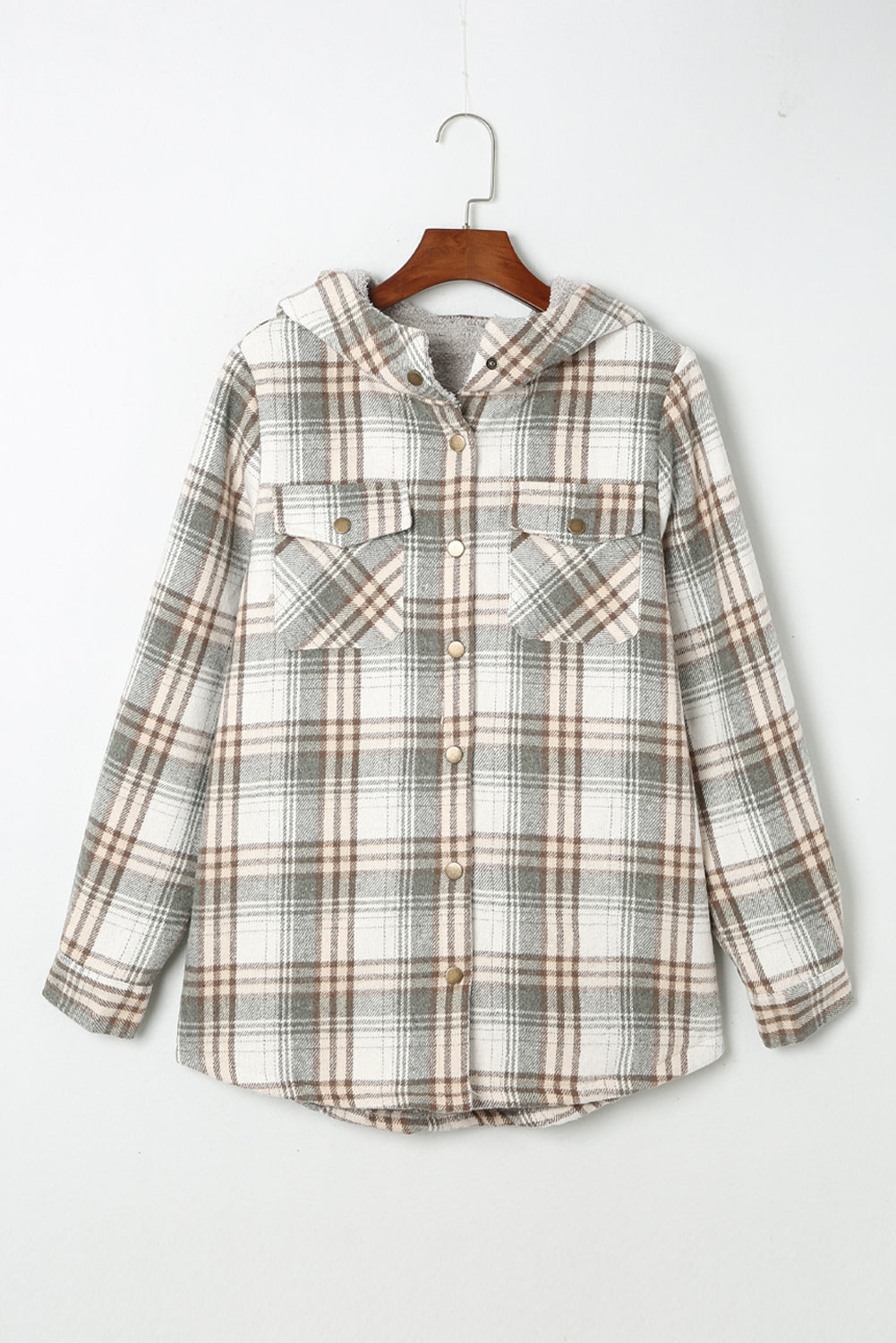 Snap Button Sherpa Lined Hooded Flannel Jacket