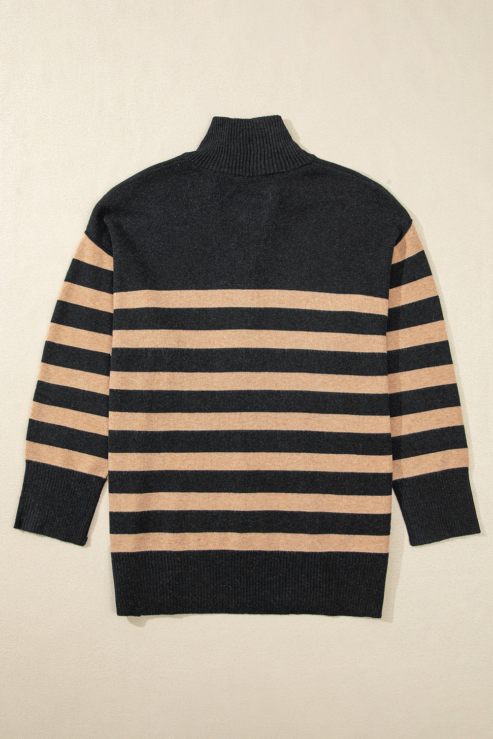 Black Striped Collared Quarter Zip Oversized Sweater