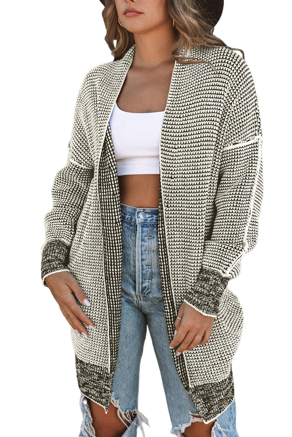 Contrast Trim Casual Knit Cardigan