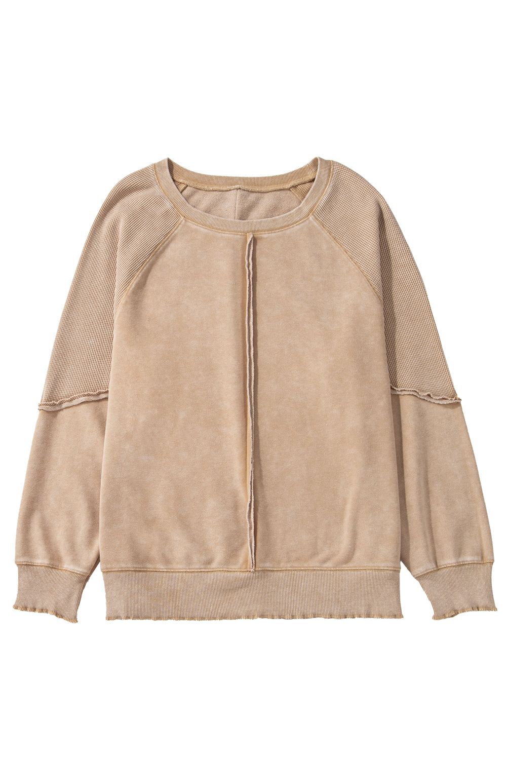 Light French Beige Patchwork Raglan Sleeve Exposed Seam Sweatshirt