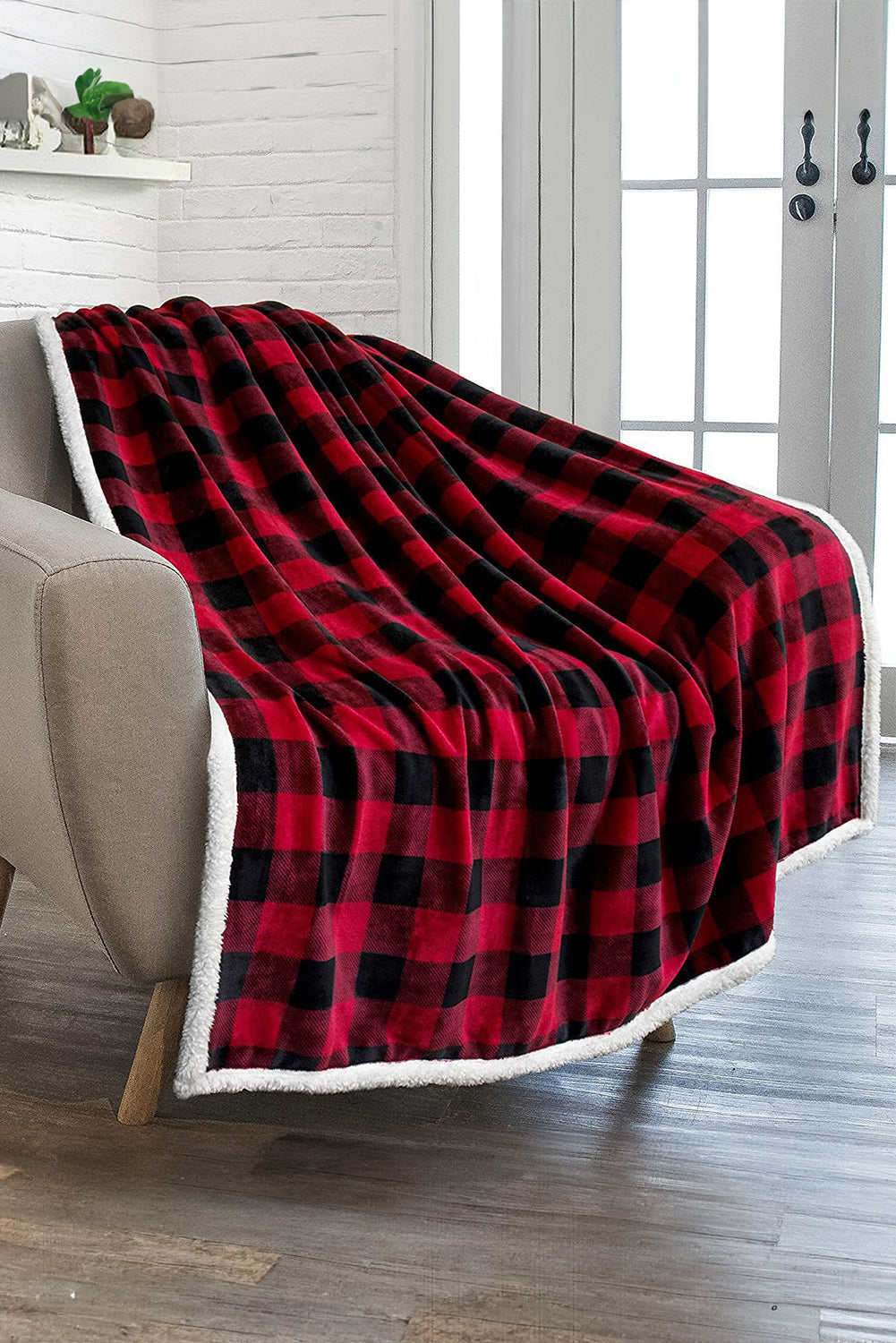 Red Buffalo Plaid Print Sherpa Large Throw Blanket