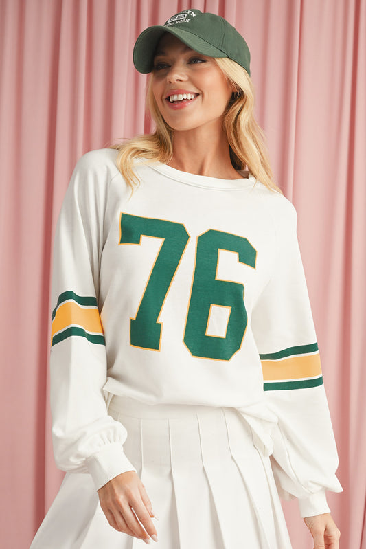 White Vintage Sports Graphic Long Sleeve Top